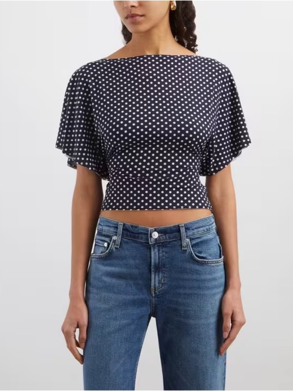 [NEW] Reformation Avery Knit Navy Polka Dot Top - XL